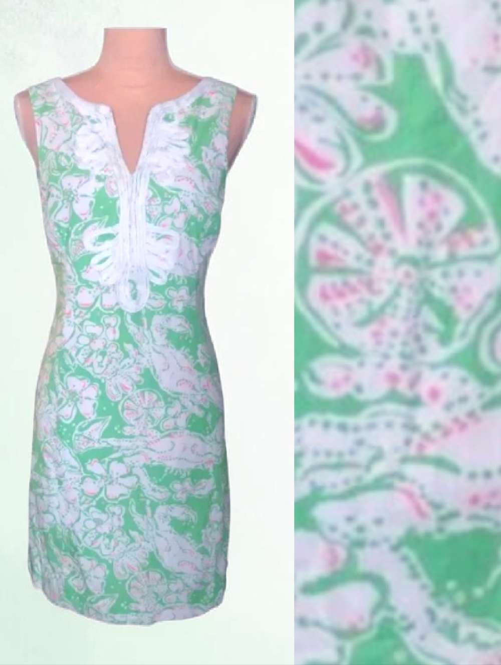 Lilly Pulitzer Y2K Discontinued Green Pink Mini Janice Dress SZ 6 Beach Bach